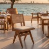 Καρέκλα Winslow pakoworld ξύλο rubberwood ανοικτό καρυδί-pvc rattan φυσικό-ύφασμα γκρι