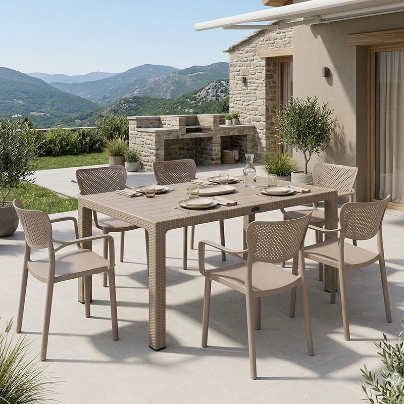 Τραπεζαρία Explore-Frontline pakoworld σετ 7τεμ PP cappuccino 150x90x73,5εκ.