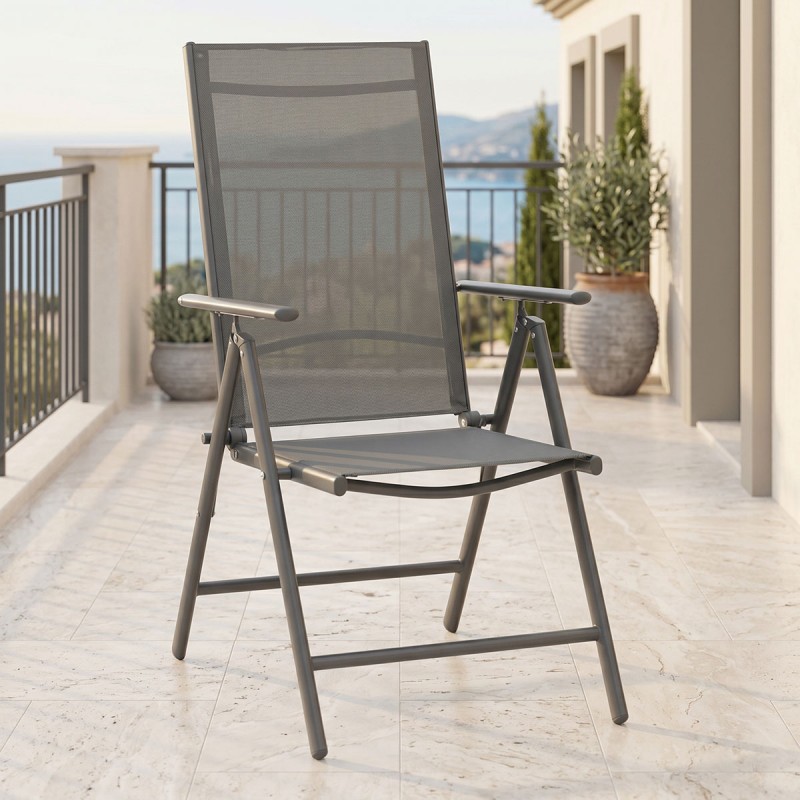 Πολυθρόνα Candor pakoworld ανθρακί μέταλλο και γκρι textilene 51.5x63.5x107εκ