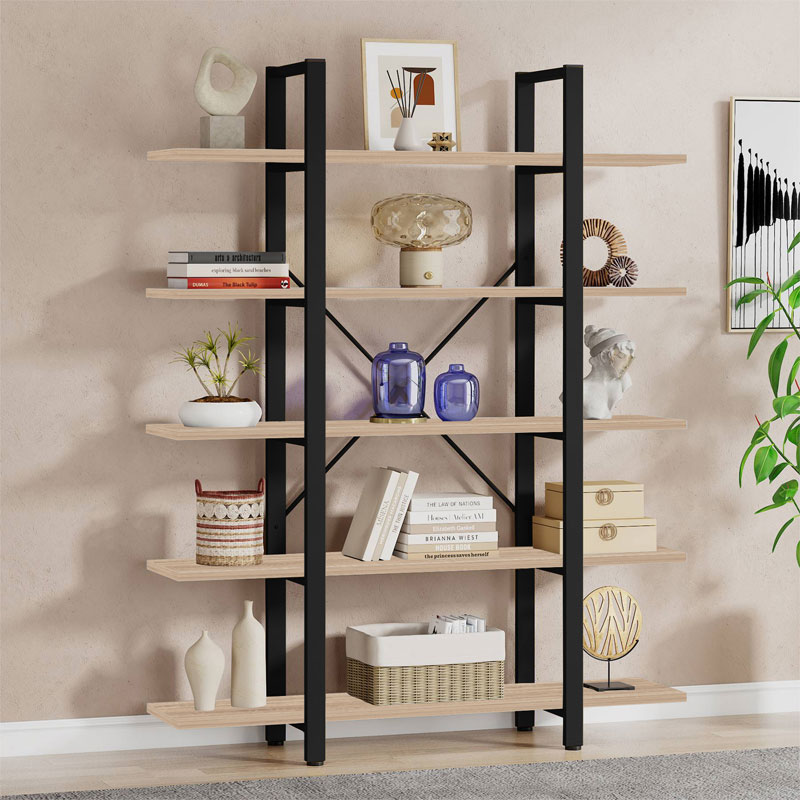 Βιβλιοθήκη Esthon pakoworld φυσικό-μαύρο μέταλλο 120x32x184εκ