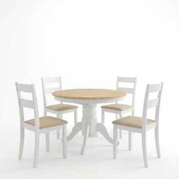Τραπεζαρία Dallan Lars pakoworld 5τεμ λευκό rubberwood Φ100(+38)x100x75εκ