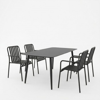 Τραπεζαρία Heven Vista pakoworld σετ 5τεμ μαύρο αλουμίνιο 150x80x72εκ
