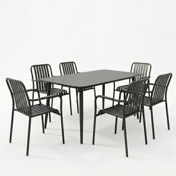 Τραπεζαρία Heven Vista pakoworld σετ 7τεμ μαύρο αλουμίνιο 120x70x72εκ