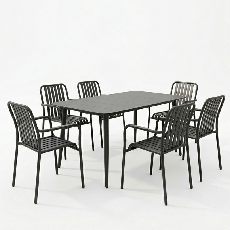 Τραπεζαρία Heven Vista pakoworld σετ 7τεμ μαύρο αλουμίνιο 120x70x72εκ