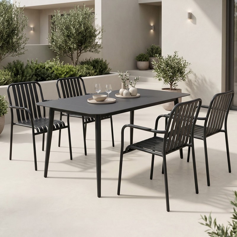 Τραπεζαρία Heven Vista pakoworld σετ 5τεμ μαύρο αλουμίνιο 120x70x72εκ