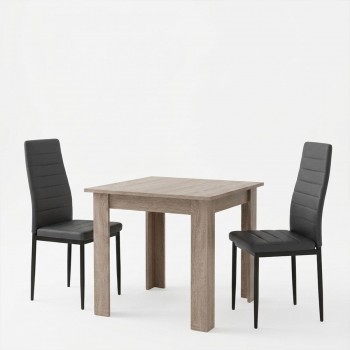 Τραπεζαρία Manka-Parker pakoworld σετ 3τεμ mdf σε μαύρη-sonoma truffle απόχρωση 80x80x77εκ