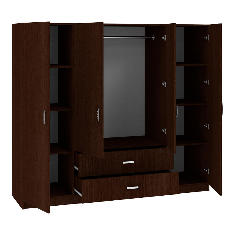Ντουλάπα τετράφυλλη Royal pakoworld με συρτάρια wenge 200x58x177εκ