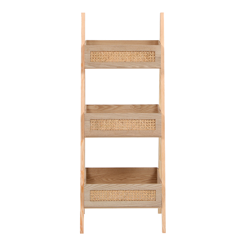 Ραφιέρα επιδαπέδια 3όροφη Scandy pakoworld mdf-rattan σε φυσική απόχρωση 44x37x110εκ
