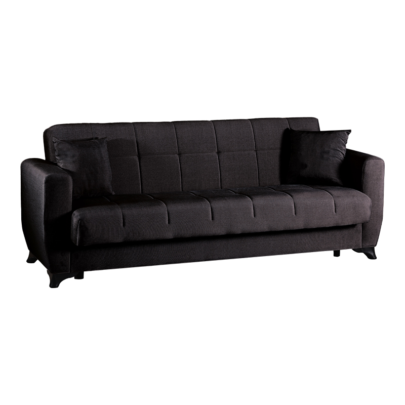 Καναπές Κρεβάτι τριθέσιος Modesto pakoworld με αποθηκευτικό χώρο μαύρο ύφασμα 213x84x86εκ