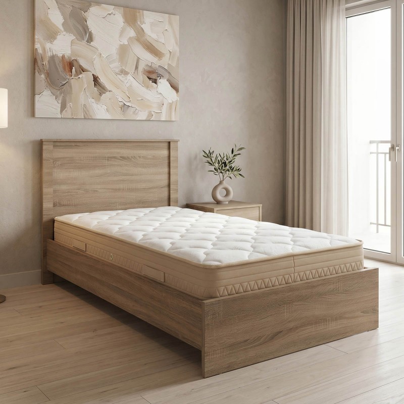 Κρεβάτι με στρώμα Athos Sleepy pakoworld sonoma 90x190εκ