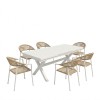 Τραπεζαρία Dagyn Ammos pakoworld σετ 7τεμ λευκό αλουμίνιο με PE σχοινί σε φυσική απόχρωση 180-240x90x76εκ