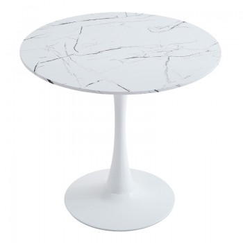 Tραπέζι Balou pakoworld sintered stone σε λευκή απόχρωση με όψη μαρμάρου-βάση λευκό μέταλλο Φ90x73εκ