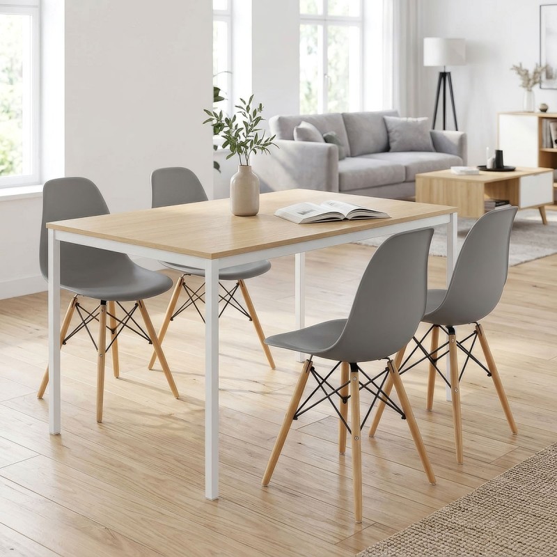 Τραπεζαρία με Καρέκλα Julita γκρι και Τραπέζι Faragio λευκό με φυσική απόχρωση 120x75x75εκ Σετ 5τεμ