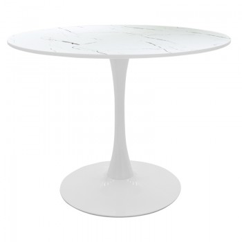 Tραπέζι Balou pakoworld sintered stone σε λευκή απόχρωση με όψη μαρμάρου-βάση λευκό μέταλλο Φ120x73εκ