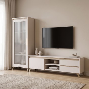 Σύνθετο σαλονιού Belka pakoworld κρεμ με oak 210,6x45x152,6εκ