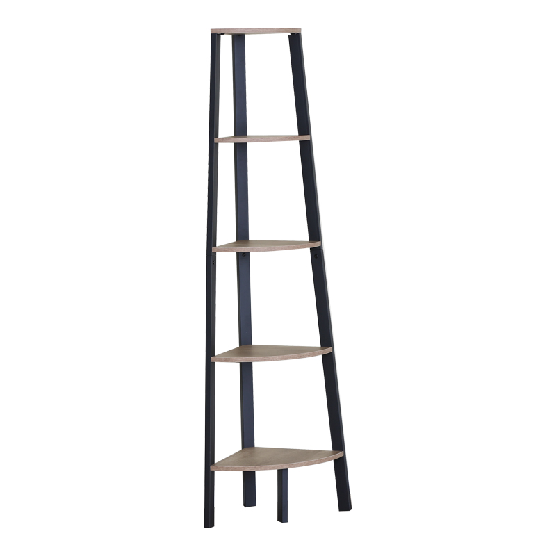 Γωνιακή βιβλιοθήκη Arvia pakoworld oak με μαύρο μέταλλο 53.4x37.8x160.3εκ