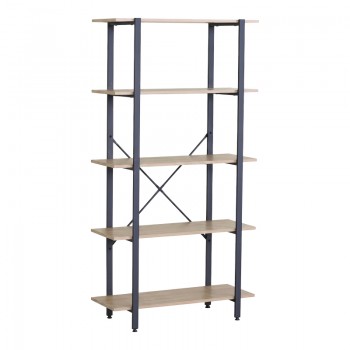 Βιβλιοθήκη Nebranzo pakoworld oak με μαύρο μέταλλο 80x34x155.3εκ