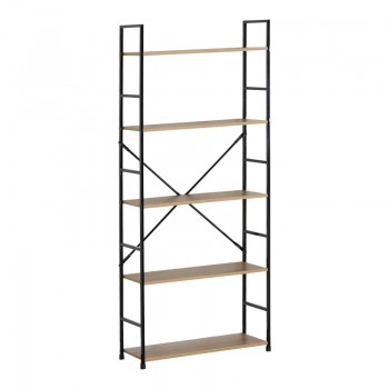 Βιβλιοθήκη Manlo pakoworld oak με μαύρο μέταλλο 58.6x23.5x144εκ