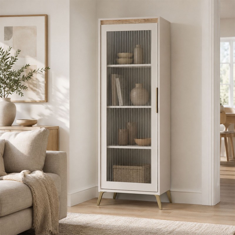 Βιτρίνα Belka pakoworld κρεμ με oak 55,6x45x152,6εκ