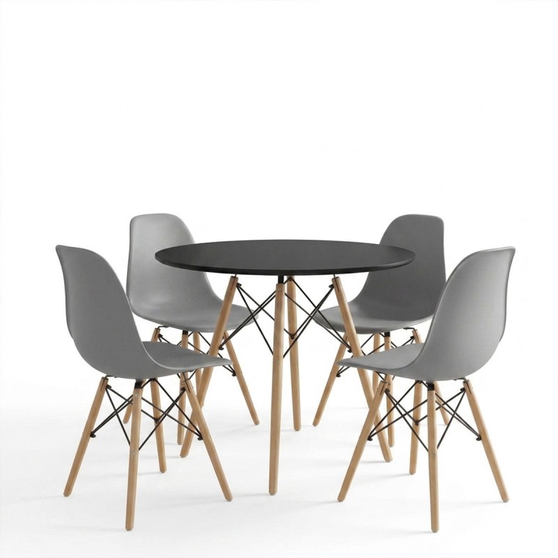 Τραπεζαρία με Καρέκλες Julita γκρι και Τραπέζι Julita μαύρο Φ60x73εκ Σετ 5τεμ