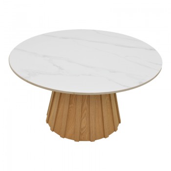 Τραπέζι σαλονιού Franzel pakoworld sintered stone σε όψη μαρμάρου-mdf σε φυσική απόχρωση Φ80x40εκ