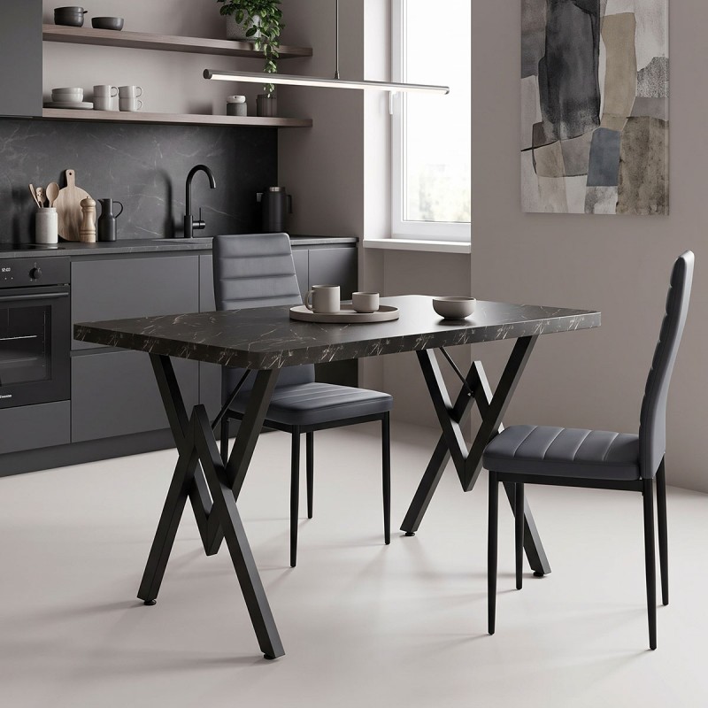 Τραπέζι Vertex pakoworld μαύρο μαρμάρου και μέταλλο 110x70x72εκ