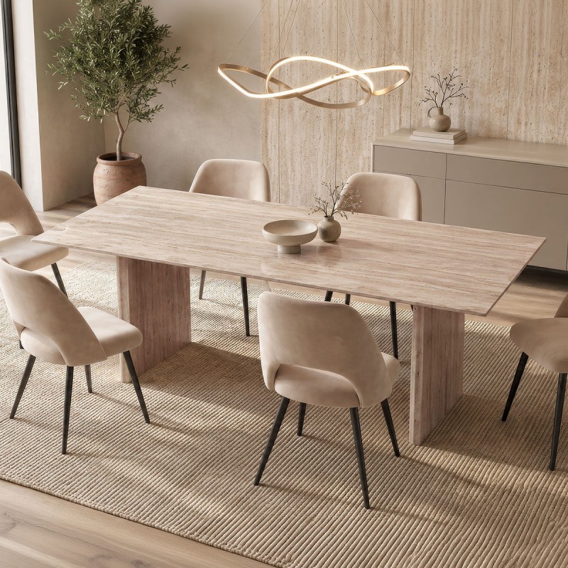 Τραπέζι Releno pakoworld sintered stone σε όψη τραβερτίνας 180x90x75εκ