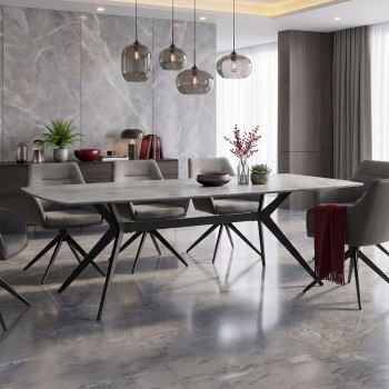 Τραπέζι Ezali pakoworld sintered stone γκρι όψη μαρμάρου με μαύρο μεταλλικό πόδι 180x90x75εκ
