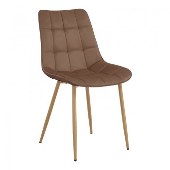 Καρέκλα Berne pakoworld καφέ βελούδο με μεταλλικό πόδι σε φυσική απόχρωση 53x57x87εκ
