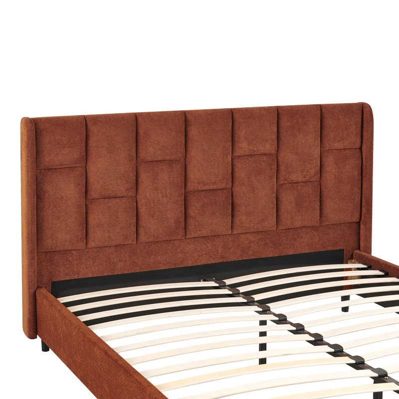 Κρεβάτι διπλό Sensa pakoworld κεραμιδί ύφασμα 160x200εκ