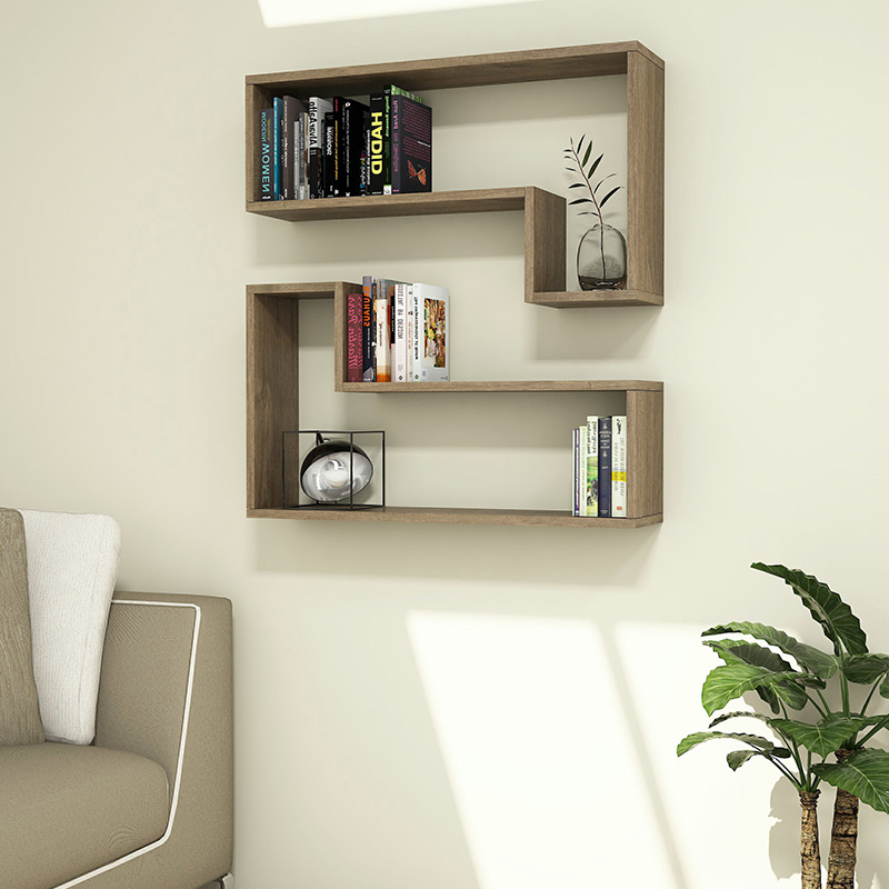 Ραφιέρα τοίχου Duvar pakoworld δύο τεμαχίων χρώμα καρυδί 84x20x44εκ