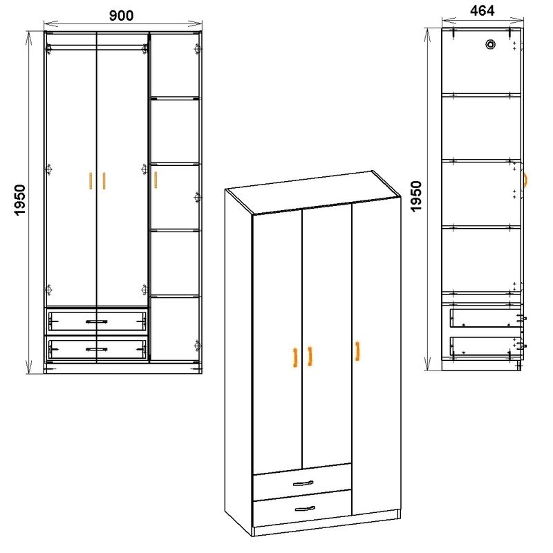 Ντουλάπα και πατάρι Warner pakoworld τρίφυλλη καρυδί 90x46.5x240εκ