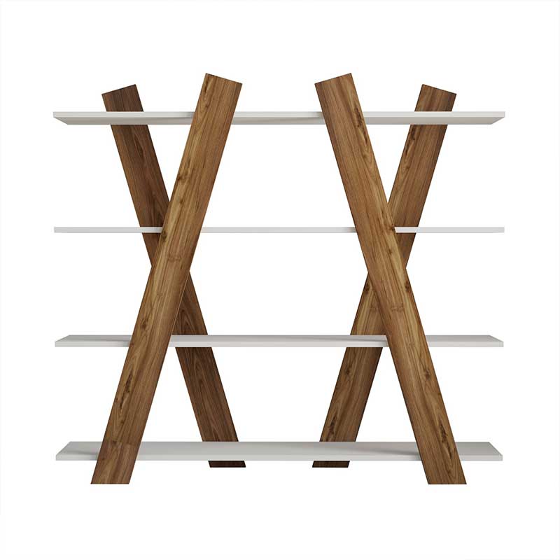 Βιβλιοθήκη PWF-0328 pakoworld χρώμα καρυδί - λευκό 150x29x137εκ