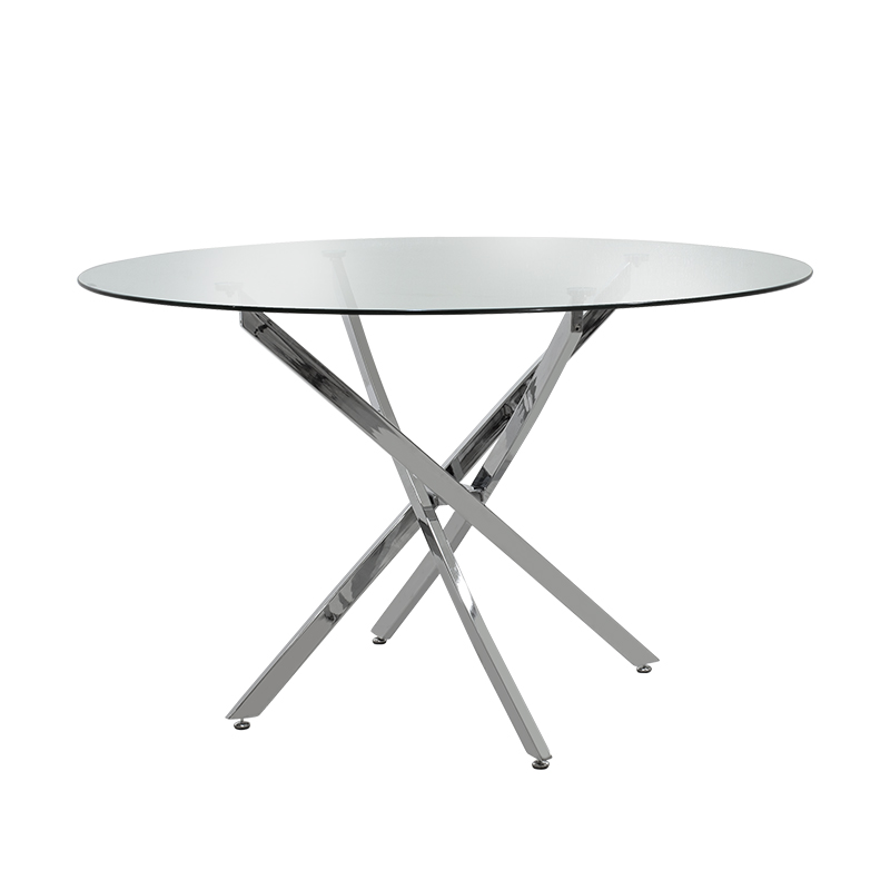 Τραπεζαρία Steve-Jella pakoworld σετ 5τεμ γυαλί 8mm χρώμιο-λευκό Φ120x74,5εκ