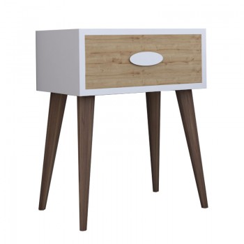 Κομοδίνο Laber pakoworld με ένα συρτάρι καρυδί-λευκό-sonoma 45x30x57.5εκ