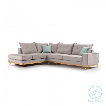 Γωνιακός καναπές δεξιά γωνία Luxury II pakoworld ύφασμα elephant-ciel 290x235x95εκ