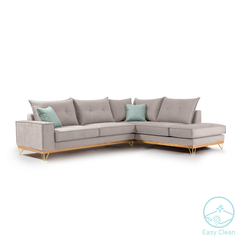 Γωνιακός καναπές αριστερή γωνία Luxury II pakoworld ύφασμα elephant-ciel 290x235x95εκ