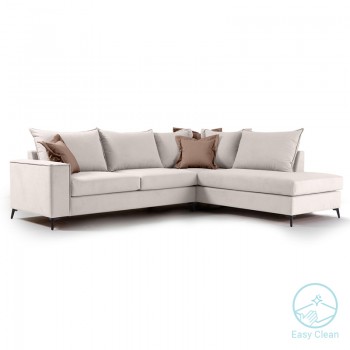 Γωνιακός καναπές αριστερή γωνία Romantic pakoworld ύφασμα cream-mocha 290x235x95εκ