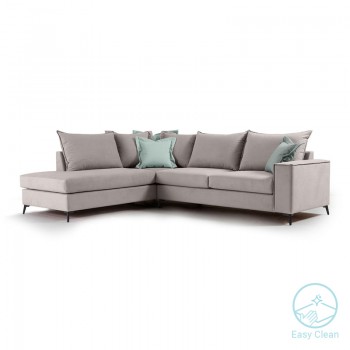 Γωνιακός καναπές δεξιά γωνία Romantic pakoworld ύφασμα elephant-ciel 290x235x95εκ