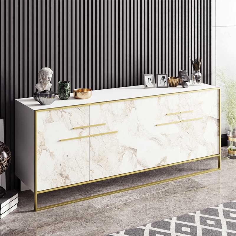 Μπουφές Marble pakoworld χρώμα λευκό μαρμάρου-χρυσό 180x47,5x75εκ