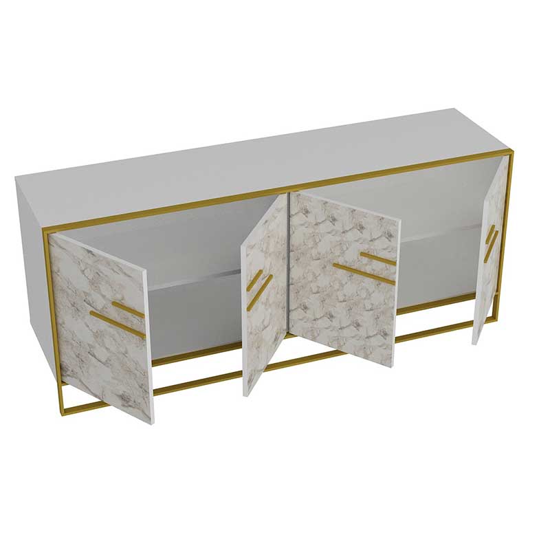 Μπουφές Marble pakoworld χρώμα λευκό μαρμάρου-χρυσό 180x47,5x75εκ