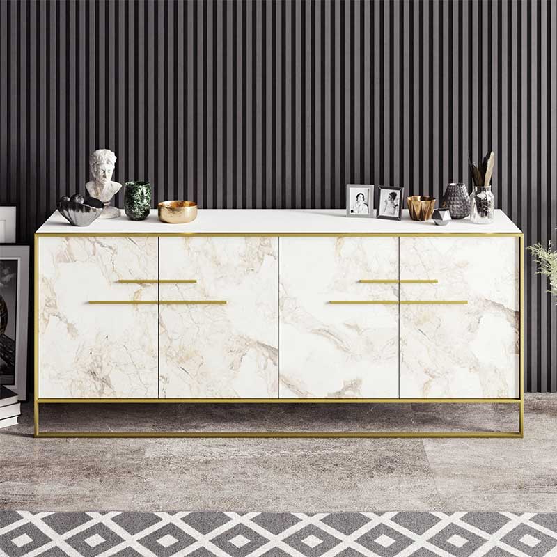 Μπουφές Marble pakoworld χρώμα λευκό μαρμάρου-χρυσό 180x47,5x75εκ