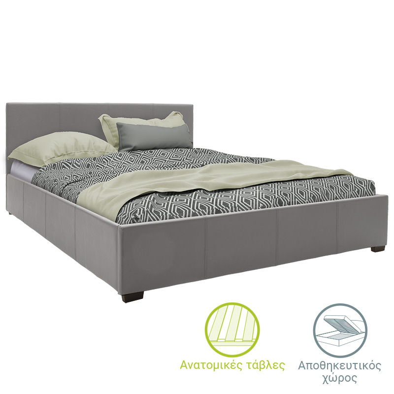 Κρεβάτι Norse pakoworld  pu γκρι ματ με αποθηκευτικό χώρο 160x200εκ