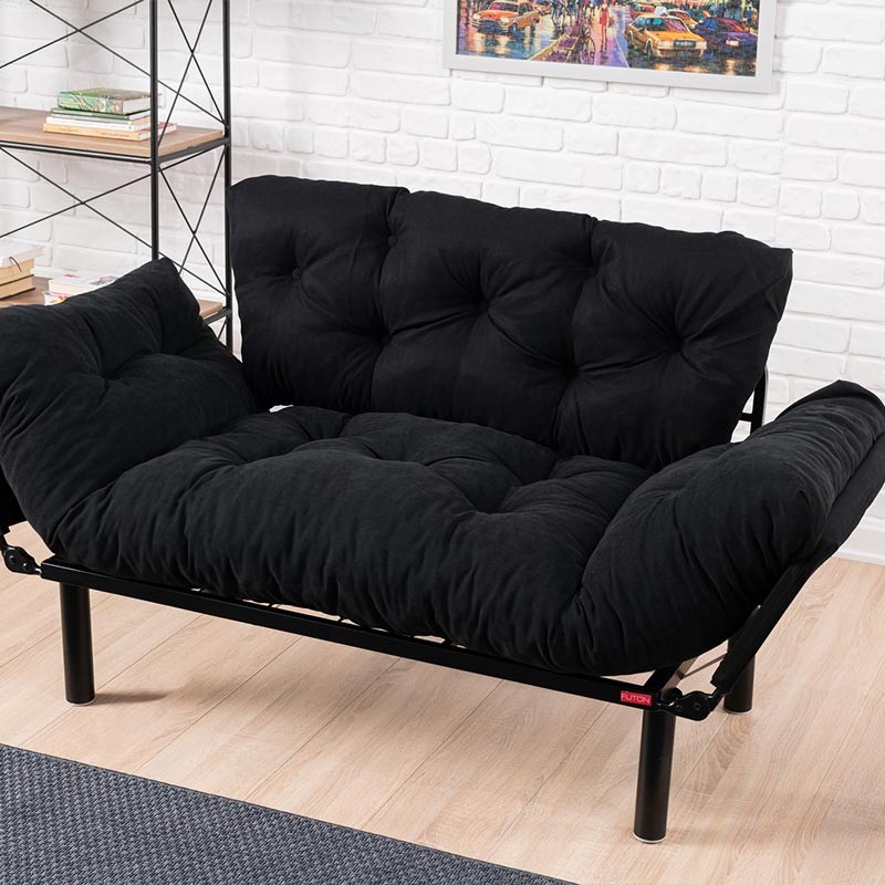 Καναπές κρεβάτι PWF-0018 pakoworld 2θέσιος με ύφασμα χρώμα μαύρο 155x73x85cm