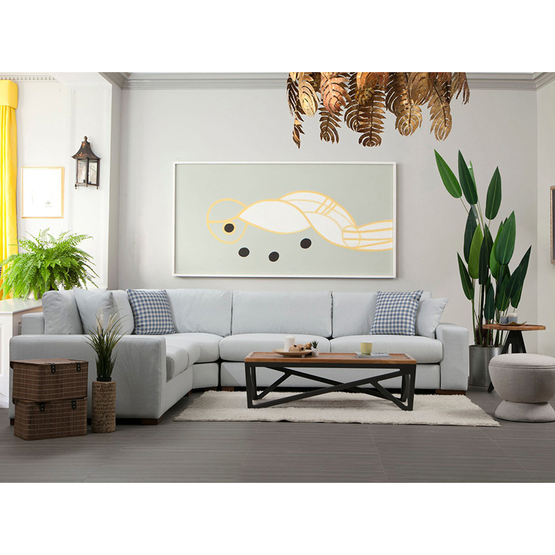 Γωνιακός καναπές PWF-0530 pakoworld δεξιά γωνία ύφασμα μπεζ γκρι-καρυδί 322x282x85εκ.