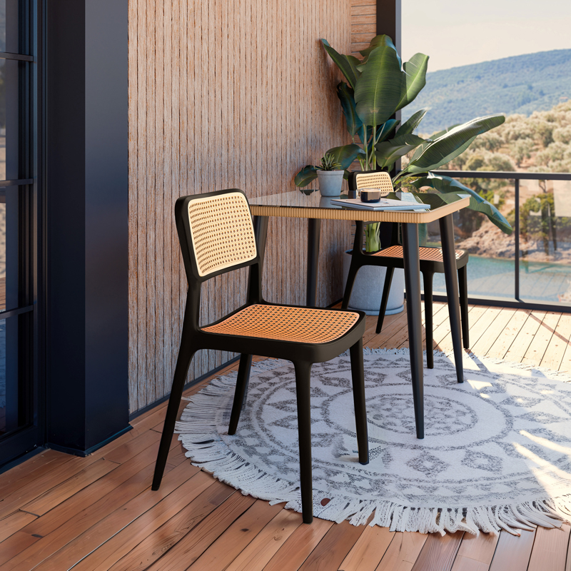 Καρέκλα Poetica pakoworld με UV protection PP μπεζ-μαύρο 42x52x81εκ.