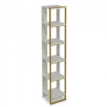 Βιβλιοθήκη Marble pakoworld χρώμα λευκό μαρμάρου-χρυσό 32x31,5x178,5εκ