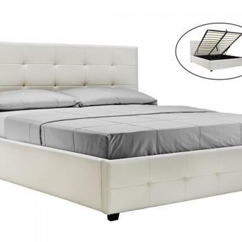 Κρεβάτι Roi pakoworld 160x200 PU λευκό ματ + αποθηκευτικό χώρο