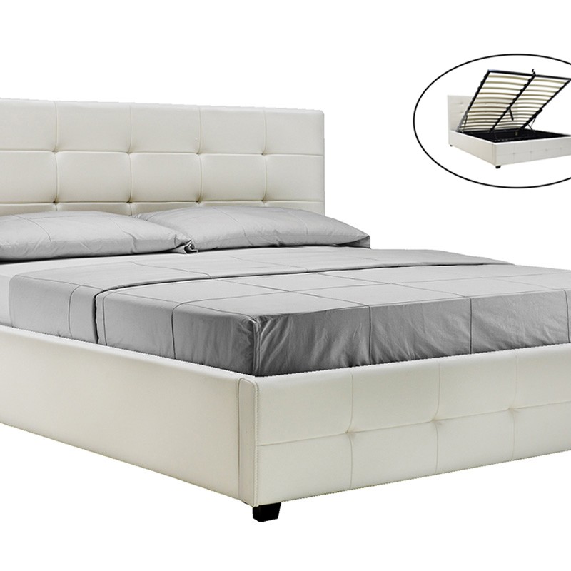 Κρεβάτι Roi pakoworld 160x200 PU λευκό ματ + αποθηκευτικό χώρο