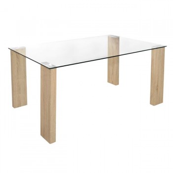 ΤΡΑΠΕΖΙ MORGAN 140Χ80Χ75ΕΚ HM0083.01 ΓΥΑΛΙΝΟ ΜΕ ΞΥΛΙΝΑ ΠΟΔΙΑ